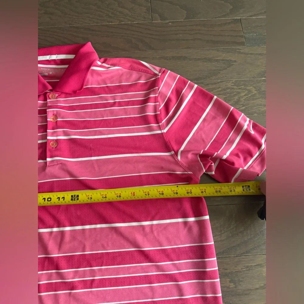 Nike Golf Dri Fit Tour Performance Pink White Stripe Polo Shirt Mens Large